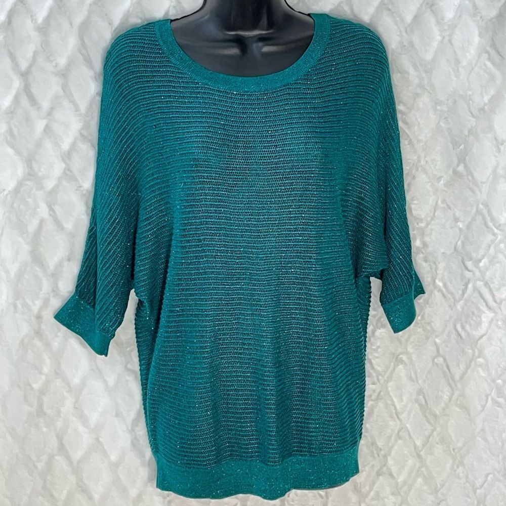 NWT Apt 9 Large Open Stitch Sweater - Green Metallic - Dolman Pullover